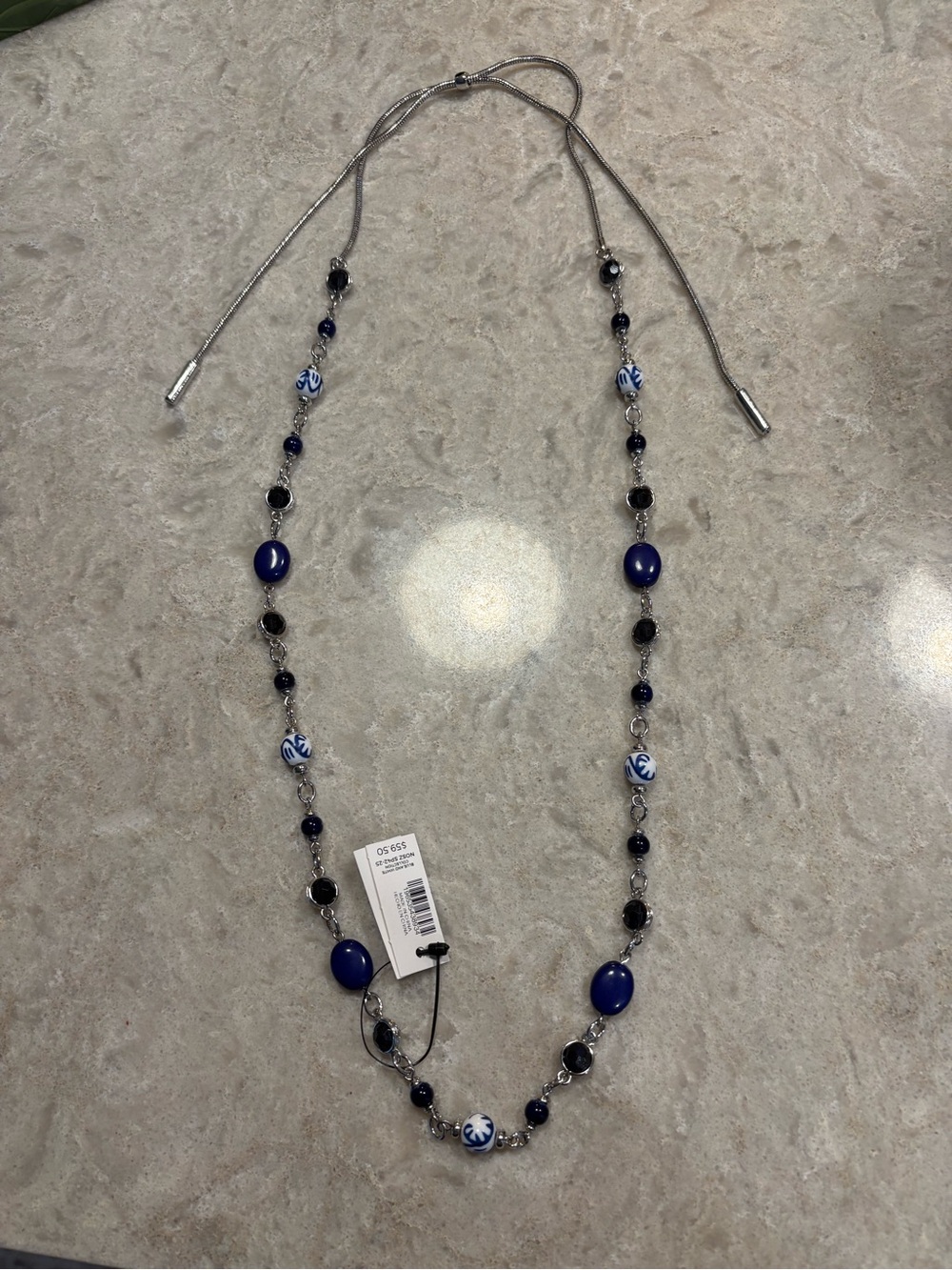 Chico's Blue & Black Beaded Adjustable Necklace